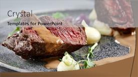  Presentation with tenderloin - Beautiful PPT theme featuring veal-tenderloin-filet-mignon backdrop and a light gray colored foreground