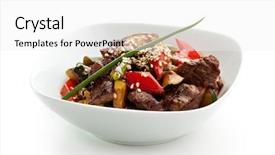  Presentation with veal - Presentation theme enhanced with veal-with-vegetables-and-piquant background and a white colored foreground