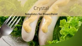  Presentation with veal - Amazing PPT theme having veal wurstel with mustard backdrop and a yellow colored foreground