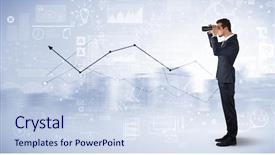  Presentation with forward - Beautiful PPT theme featuring vector - businessman looking forward through binoculars backdrop and a sky blue colored foreground