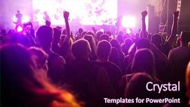  Presentation with music festival - Colorful slide set enhanced with vector - cheering crowd with raised hands backdrop and a wine colored foreground