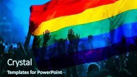  Presentation with rainbow flag - Cool new slide deck with vector - silhouette of a parade backdrop and a navy blue colored foreground