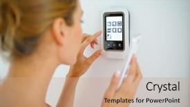  Presentation with vector control - Amazing PPT layouts having vector - woman using smartphone to control backdrop and a coral colored foreground