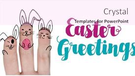  Presentation with vector - Presentation theme consisting of vector image of fingers painted as easter bunny against easter greeting background and a lavender colored foreground