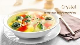  Presentation with old wooden table food - PPT layouts having veg - bowl with vegetable soup background and a lemonade colored foreground