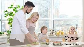  Presentation with breakfast - PPT theme with veg - happy family having breakfast background and a soft green colored foreground