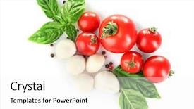  Presentation with mozzarella cheese - Beautiful PPT theme featuring veg - mozzarella cheese balls cherry tomatoes backdrop and a  colored foreground