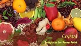  Presentation with food minerals - PPT theme featuring vegan-and-vegetarian-health-food background and a tawny brown colored foreground