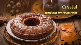  Presentation with banana cake - Cool new PPT layouts with vegan-banana-cake-background-decorated backdrop and a tawny brown colored foreground