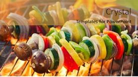  Presentation with grilling - Slide deck featuring vegan-barbecue-skewers-grilling background and a yellow colored foreground