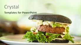  Presentation with vegan burger - Presentation design having vegan-burger-black-bun-tofu background and a cream colored foreground