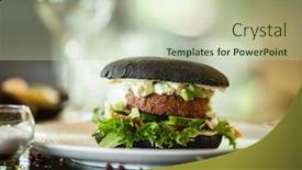  Presentation with vegan burger - Colorful presentation design enhanced with vegan-burger-black-bun-tofu backdrop and a mint green colored foreground