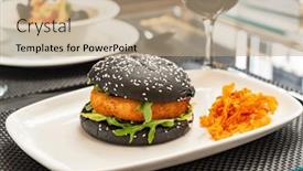  Presentation with vegan burger - Presentation theme consisting of vegan-burger-in-the-restaurant background and a coral colored foreground