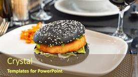  Presentation with vegan burger - Slide deck having vegan-burger-in-the-restaurant background and a tawny brown colored foreground