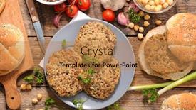  Presentation with vegan burger - Audience pleasing PPT theme consisting of vegan burger with chickpea and lentils backdrop and a coral colored foreground