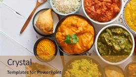  Presentation with indian food - PPT theme enhanced with vegan butter - assorted indian various food background and a gold colored foreground