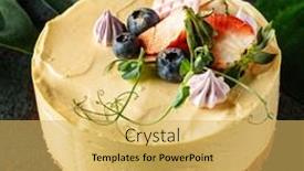  Presentation with vegan - Colorful slide set enhanced with vegan-cheesecake-with-fresh-berries backdrop and a yellow colored foreground