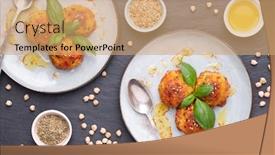  Presentation with vegan - Presentation theme consisting of vegan-chickpeas-balls-in-tomato background and a coral colored foreground