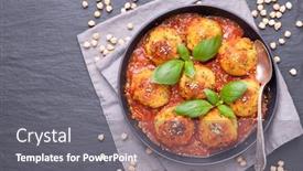  Presentation with vegan - Beautiful presentation theme featuring vegan-chickpeas-balls-in-tomato backdrop and a gray colored foreground