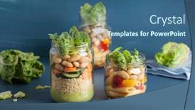  Presentation with couscous - Theme enhanced with vegan couscous and pasta salad in mason jars with vegetables beans background and a ocean colored foreground