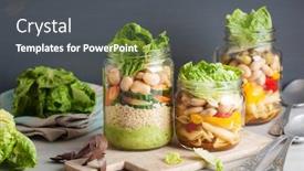  Presentation with couscous - Beautiful theme featuring vegan couscous and pasta salad in mason jars with vegetables beans backdrop and a dark gray colored foreground