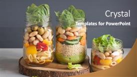  Presentation with couscous - Presentation theme with vegan couscous and pasta salad in mason jars with vegetables beans background and a gray colored foreground
