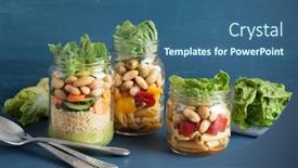  Presentation with couscous - Theme enhanced with vegan couscous and pasta salad in mason jars with vegetables beans background and a ocean colored foreground