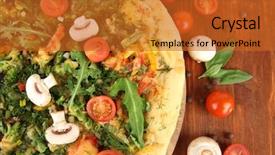  Presentation with vegetarian - Amazing theme having tasty vegetarian pizza and vegetables backdrop and a red colored foreground