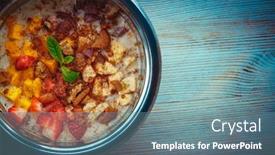  Presentation with healthy diet organic food - Cool new slide deck with vegan-food-background-tasty-oatmeal backdrop and a seafoam green colored foreground