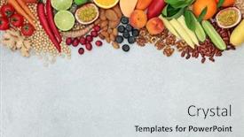  Presentation with health system - Cool new slide deck with vegan-health-food-background-border backdrop and a light gray colored foreground