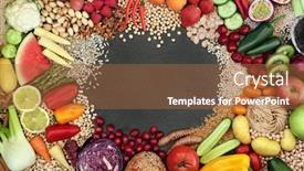 Presentation with sustainable food - Amazing PPT theme having vegan-health-food-border backdrop and a red colored foreground