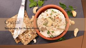  Presentation with nut - Audience pleasing slide set consisting of vegan-homemade-cheese-with-cashew backdrop and a coral colored foreground