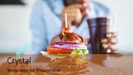  Presentation with vegan burger - Colorful PPT layouts enhanced with vegana - vegan meatless burger meal backdrop and a red colored foreground