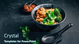  Presentation with ramen - PPT layouts with vegan-miso-or-ramen-soup background and a navy blue colored foreground