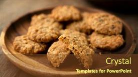  Presentation with vegan - Presentation theme having vegan oatmeal chiaseeds cookies on plate with natural light background and a tawny brown colored foreground