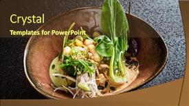  Presentation with vegan - Amazing PPT theme having vegan-poke-in-the-bowl backdrop and a tawny brown colored foreground