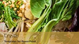  Presentation with vegan - Colorful PPT theme enhanced with vegan-poke-in-the-bowl backdrop and a gold colored foreground