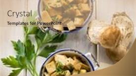  Presentation with vegan - Slides with vegan-salad-with-tofu background and a coral colored foreground