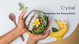  Presentation with vegan - Cool new PPT layouts with vegan-smoothie-bowl-with-fruits backdrop and a sky blue colored foreground
