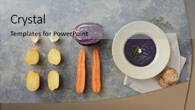  Presentation with vegan - PPT theme consisting of vegan-soup-over-grey background and a  colored foreground