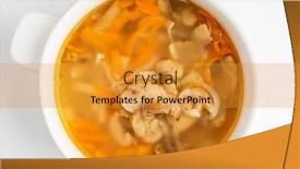 Presentation with vegan - Colorful PPT layouts enhanced with vegan-soup-with-mushrooms backdrop and a gold colored foreground