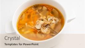  Presentation with vegan - Slides having vegan-soup-with-mushrooms background and a coral colored foreground