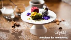  Presentation with vegan food - Slide set with vegan-truffles-dessert-made background and a coral colored foreground