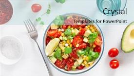  Presentation with vegan - Slides featuring vegana - healthy vegan avocado sweetcorn tomato background and a light blue colored foreground