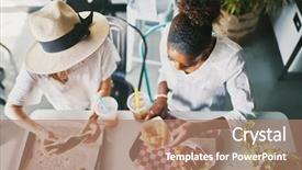  Presentation with vegan food - PPT layouts having vegana - two friends eating healthy vegan background and a coral colored foreground