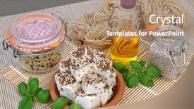  Presentation with protein food - PPT layouts enhanced with vegans with tofu bean curd background and a coral colored foreground