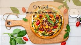  Presentation with tropical top view summer botanical - Presentation theme featuring vegemite - delicious summer appetizer vegetarian pizza background and a yellow colored foreground