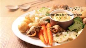  Presentation with healthy snack - Audience pleasing theme consisting of vegetable-and-dip-healthy-snack backdrop and a coral colored foreground