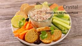  Presentation with agriculture cucumber - Presentation design featuring vegetable-and-dips-carrot-cucumber background and a coral colored foreground