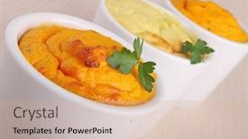  Presentation with appetizer - Cool new presentation theme with vegetable appetizer backdrop and a coral colored foreground